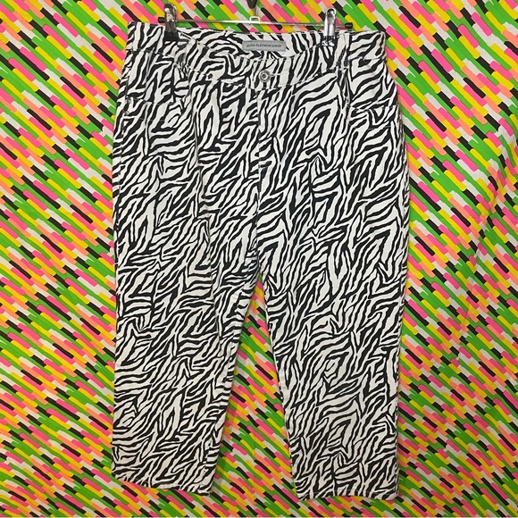Vintage Chicos Platinum Denim Zebra Print Jeans - Picture 1 of 4